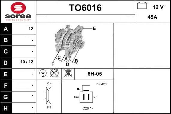 Sera TO6016 - Alternator autospares.lv