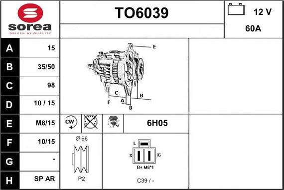 Sera TO6039 - Alternator autospares.lv