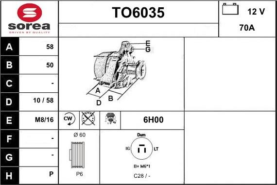 Sera TO6035 - Alternator autospares.lv