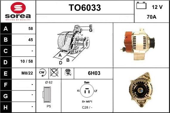 Sera TO6033 - Alternator autospares.lv