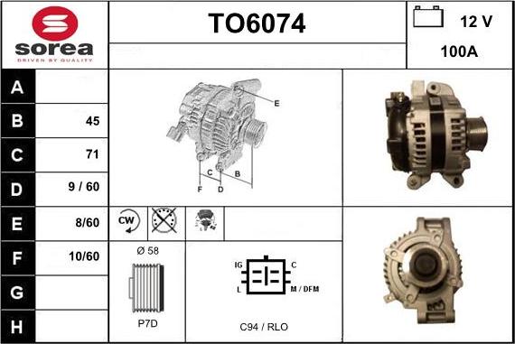 Sera TO6074 - Alternator autospares.lv