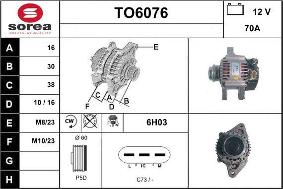 Sera TO6076 - Alternator autospares.lv