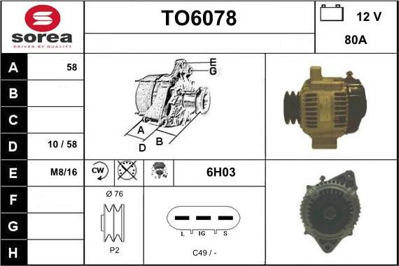 Sera TO6078 - Alternator autospares.lv