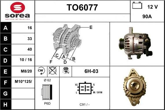 Sera TO6077 - Alternator autospares.lv