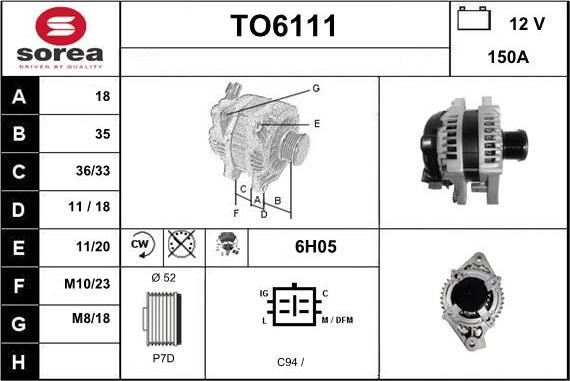 Sera TO6111 - Alternator autospares.lv