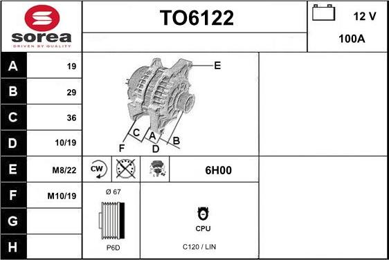 Sera TO6122 - Alternator autospares.lv