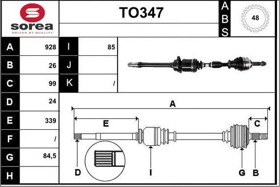 Sera TO347 - Drive Shaft autospares.lv