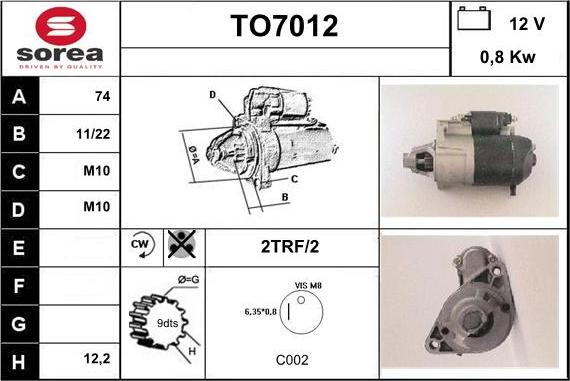 Sera TO7012 - Starter autospares.lv