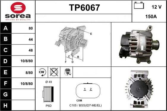 Sera TP6067 - Alternator autospares.lv