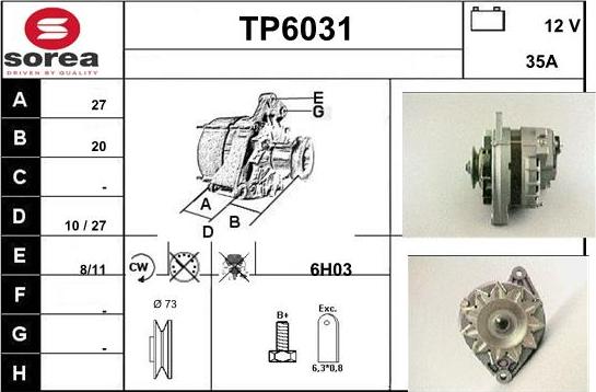 Sera TP6031 - Alternator autospares.lv