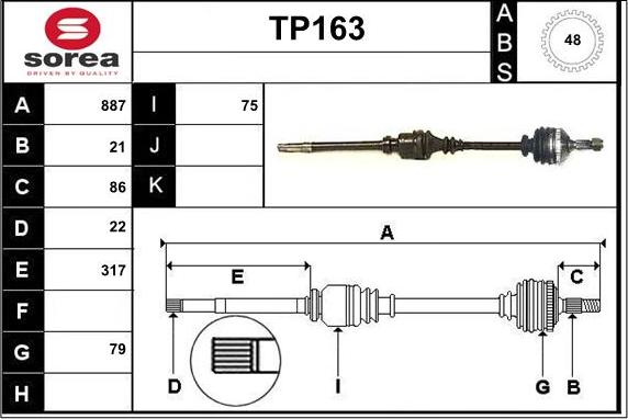 Sera TP163 - Drive Shaft autospares.lv