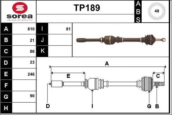 Sera TP189 - Drive Shaft autospares.lv