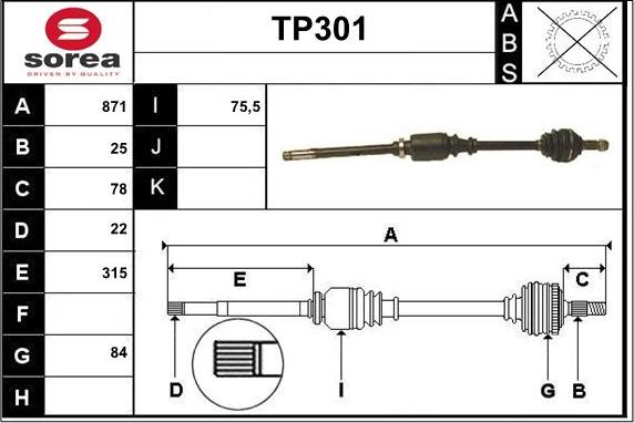 Sera TP301 - Drive Shaft autospares.lv