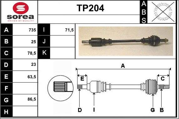 Sera TP204 - Drive Shaft autospares.lv