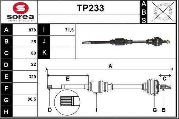 Sera TP233 - Drive Shaft autospares.lv