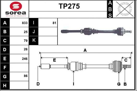 Sera TP275 - Drive Shaft autospares.lv