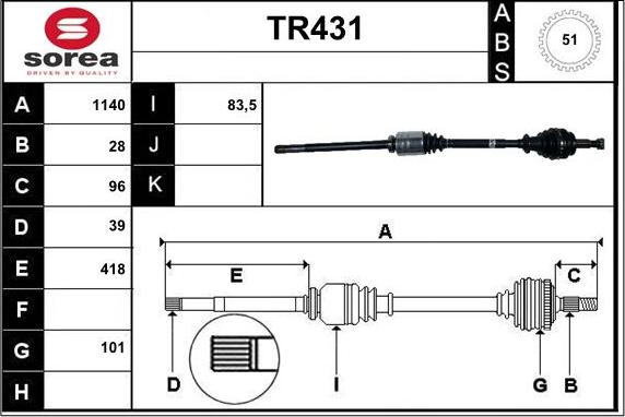 Sera TR431 - Drive Shaft autospares.lv