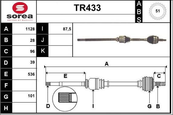 Sera TR433 - Drive Shaft autospares.lv