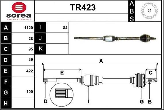 Sera TR423 - Drive Shaft autospares.lv