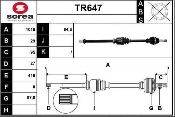 Sera TR647 - Drive Shaft autospares.lv