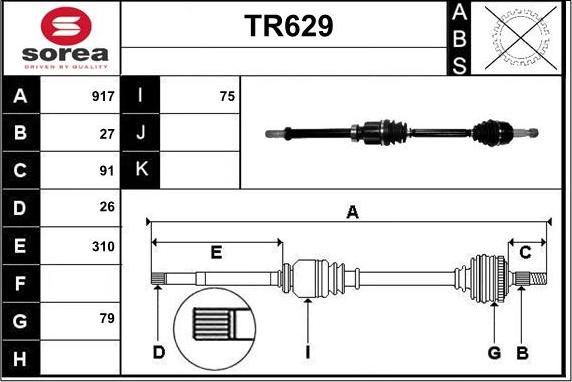 Sera TR629 - Drive Shaft autospares.lv