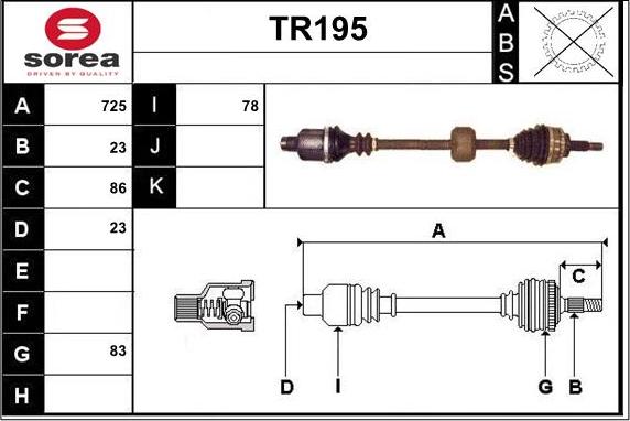 Sera TR195 - Drive Shaft autospares.lv