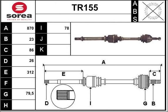 Sera TR155 - Drive Shaft autospares.lv