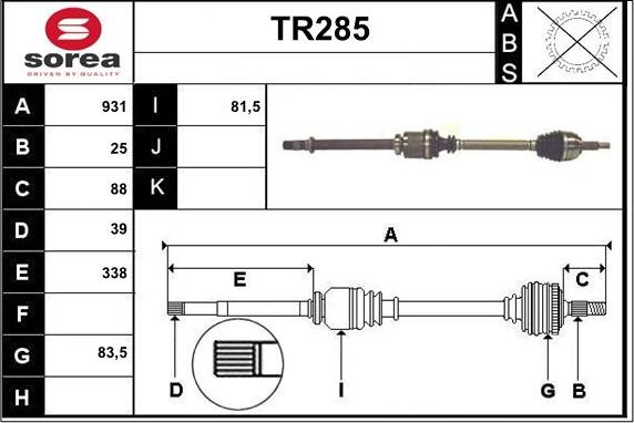 Sera TR285 - Drive Shaft autospares.lv