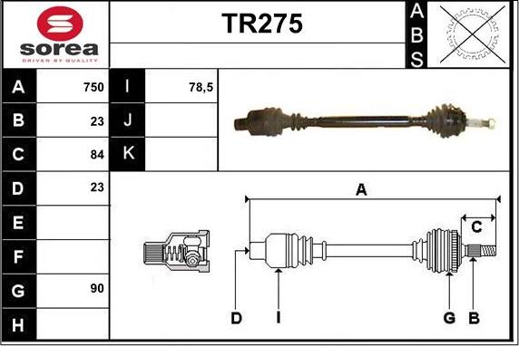 Sera TR275 - Drive Shaft autospares.lv