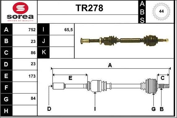 Sera TR278 - Drive Shaft autospares.lv