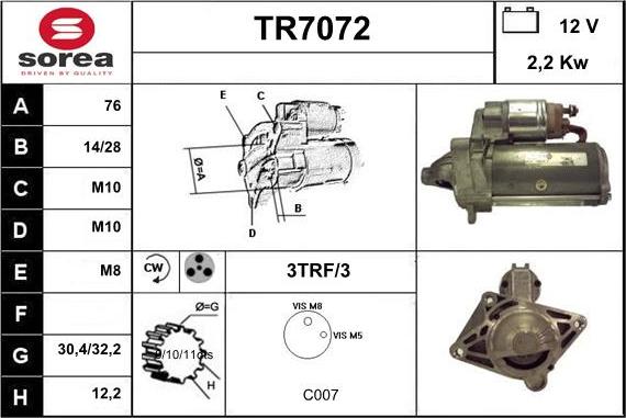 Sera TR7072 - Starter autospares.lv