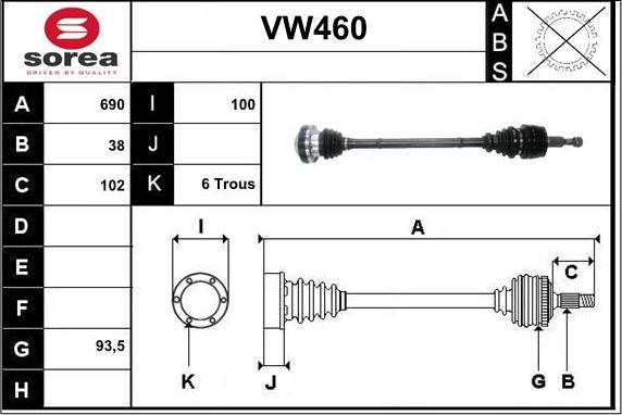 Sera VW460 - Drive Shaft autospares.lv