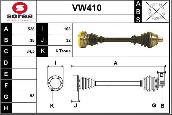 Sera VW410 - Drive Shaft autospares.lv