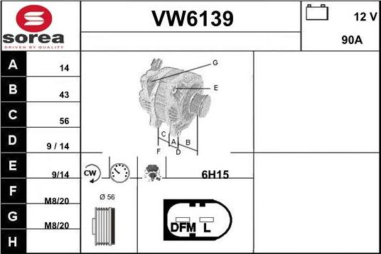 Sera VW6139 - Alternator autospares.lv