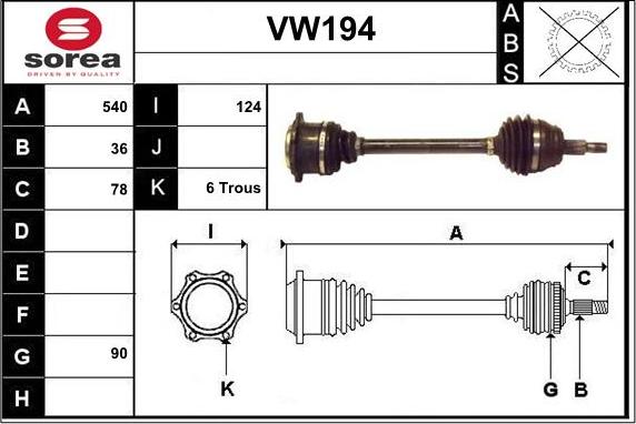 Sera VW194 - Drive Shaft autospares.lv