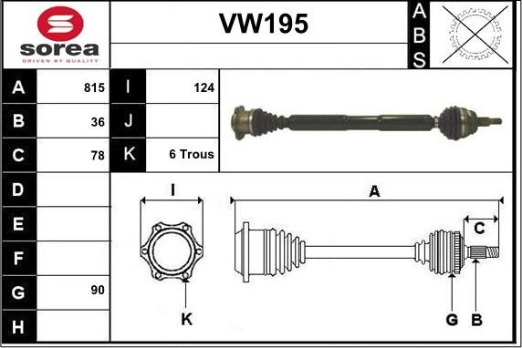 Sera VW195 - Drive Shaft autospares.lv