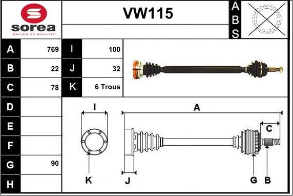 Sera VW115 - Drive Shaft autospares.lv