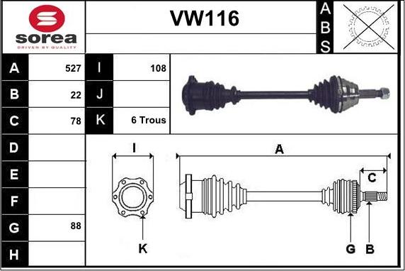 Sera VW116 - Drive Shaft autospares.lv