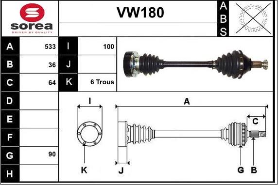 Sera VW180 - Drive Shaft autospares.lv