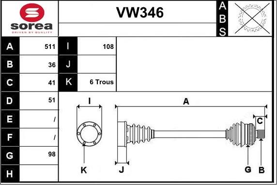 Sera VW346 - Drive Shaft autospares.lv