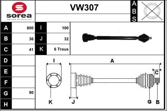 Sera VW307 - Drive Shaft autospares.lv