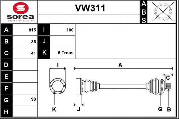 Sera VW311 - Drive Shaft autospares.lv