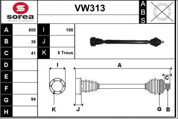 Sera VW313 - Drive Shaft autospares.lv