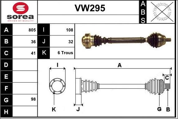 Sera VW295 - Drive Shaft autospares.lv