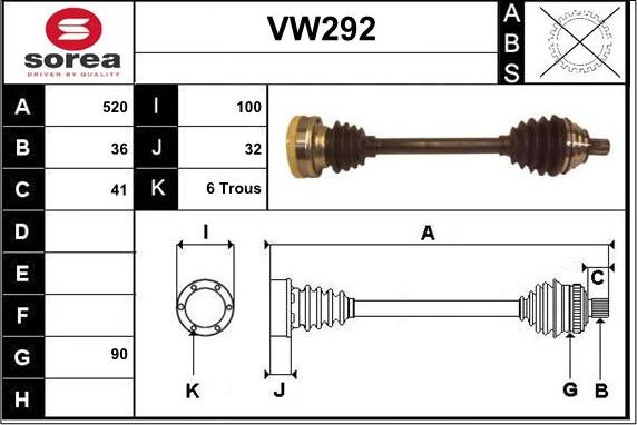 Sera VW292 - Drive Shaft autospares.lv