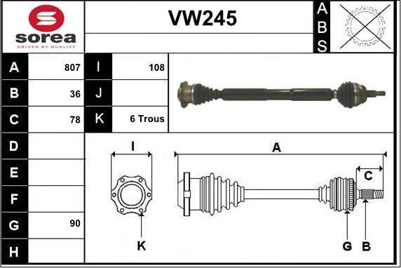 Sera VW245 - Drive Shaft autospares.lv