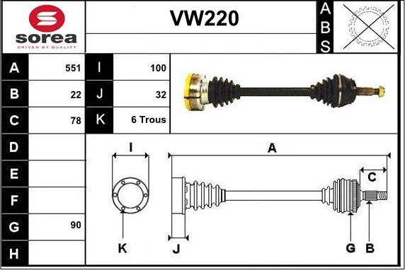 Sera VW220 - Drive Shaft autospares.lv