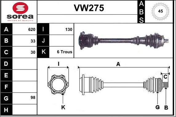 Sera VW275 - Drive Shaft autospares.lv