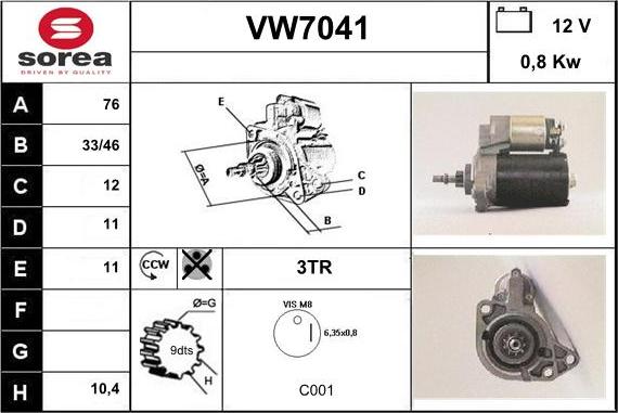 Sera VW7041 - Starter autospares.lv