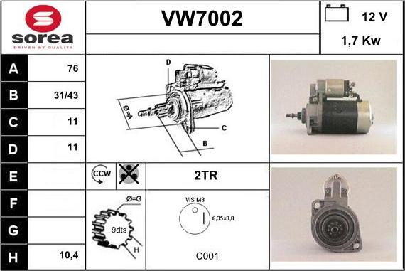 Sera VW7002 - Starter autospares.lv